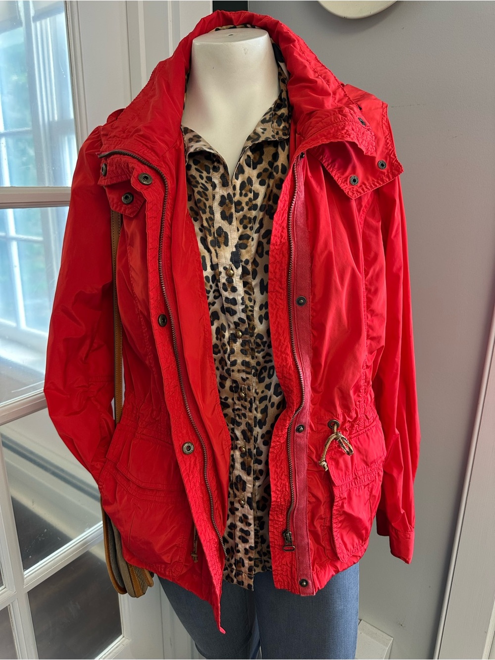 H&M Red Packable Utility Jacket with Drawstring Waist